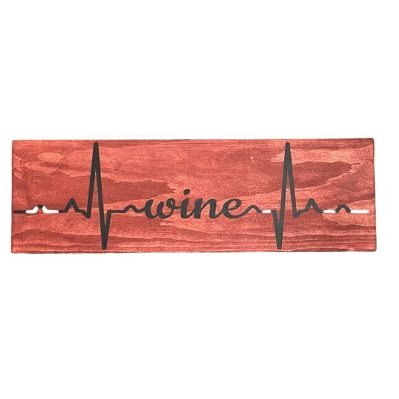 Wine Heartbeat Wooden Home Decor Stained Red Wood with Black Lettering - Picture 3 of 11